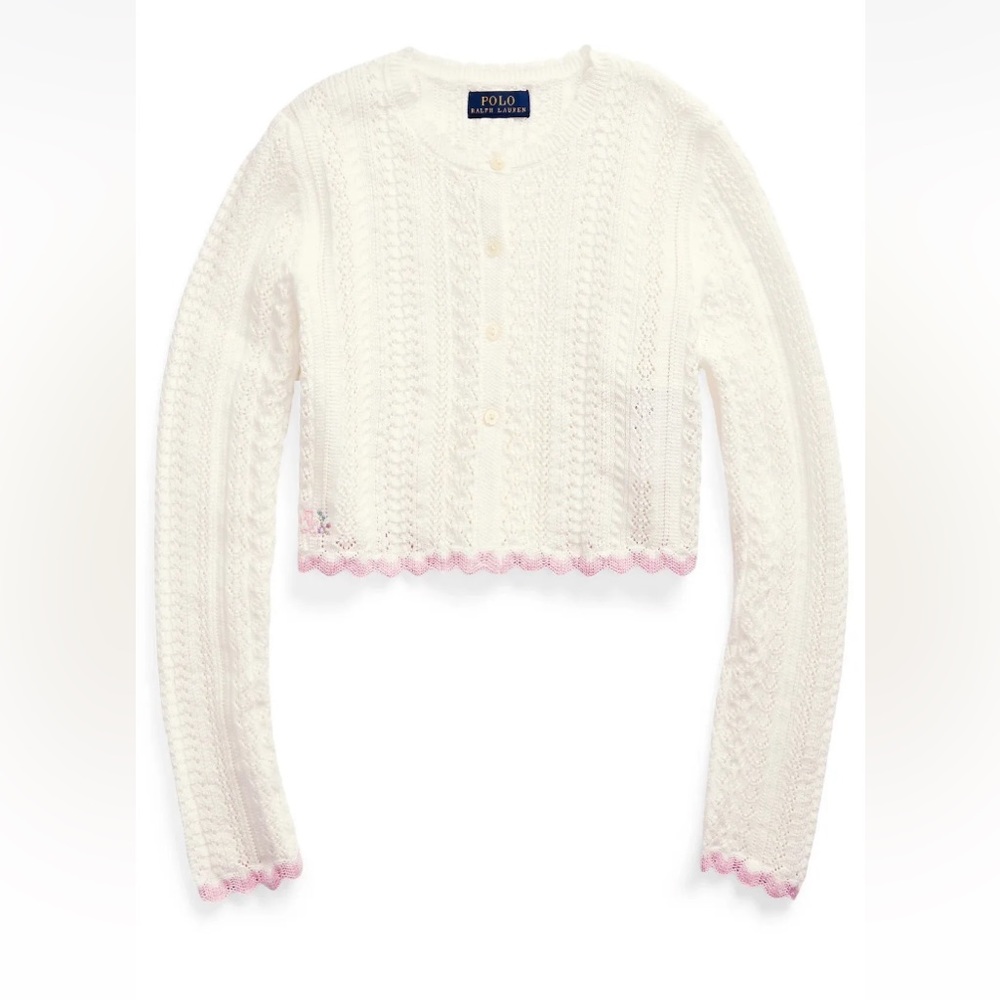 Ralph Lauren Pointelle Crochet Knit Cardigan Girls.